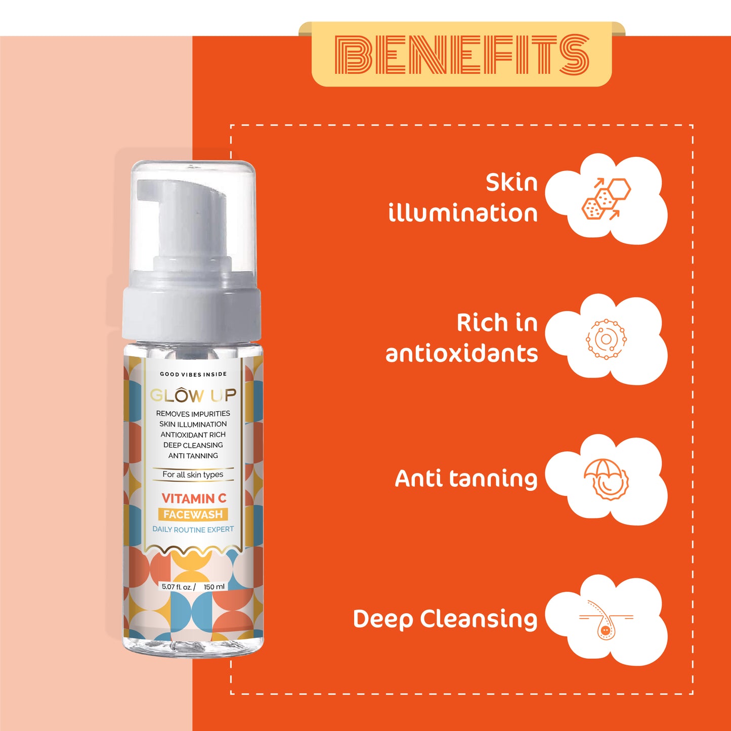 GLUTATHIONE & VITAMIN C FOAMING FACEWASH - 150ML