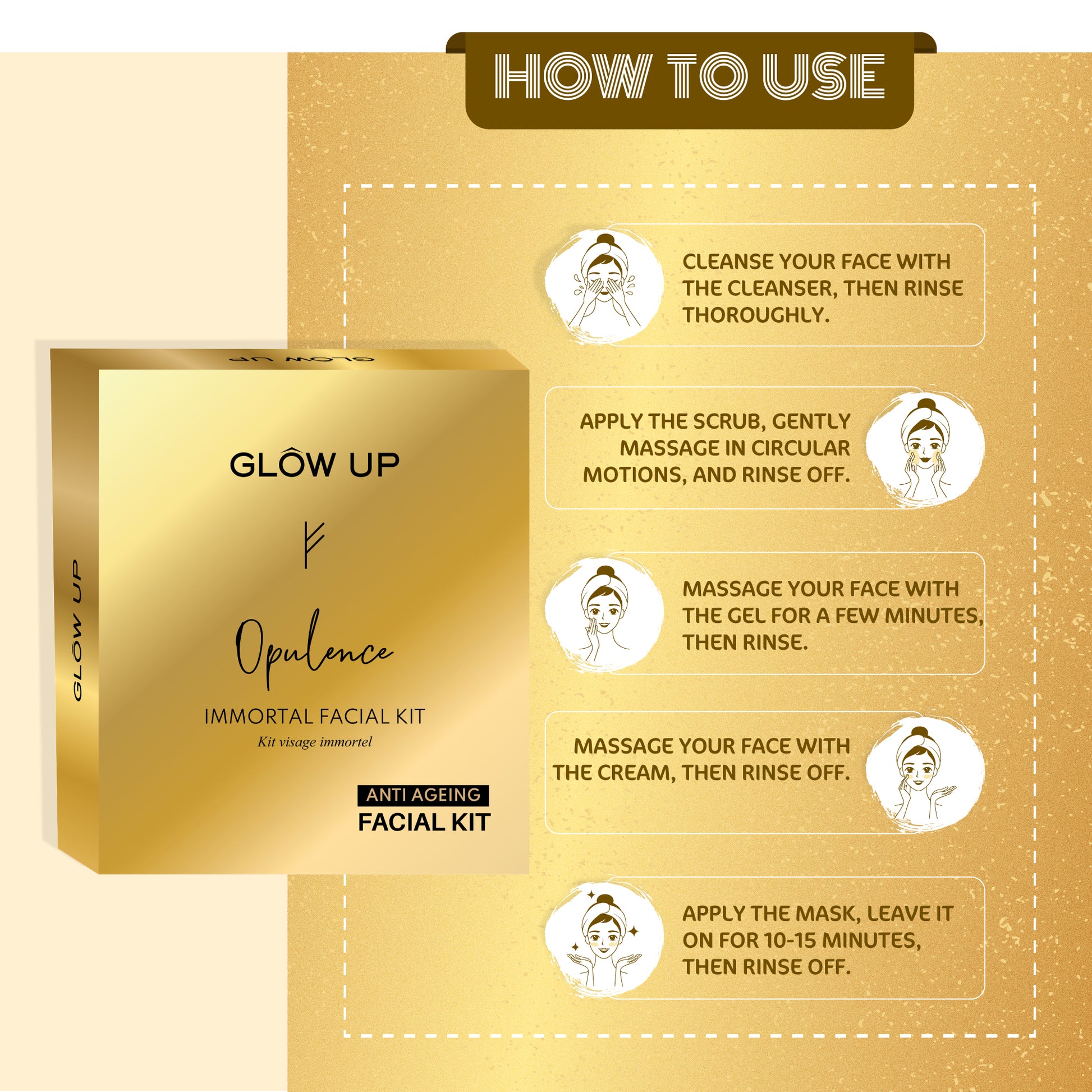 How to use - opulence immortal facial kit