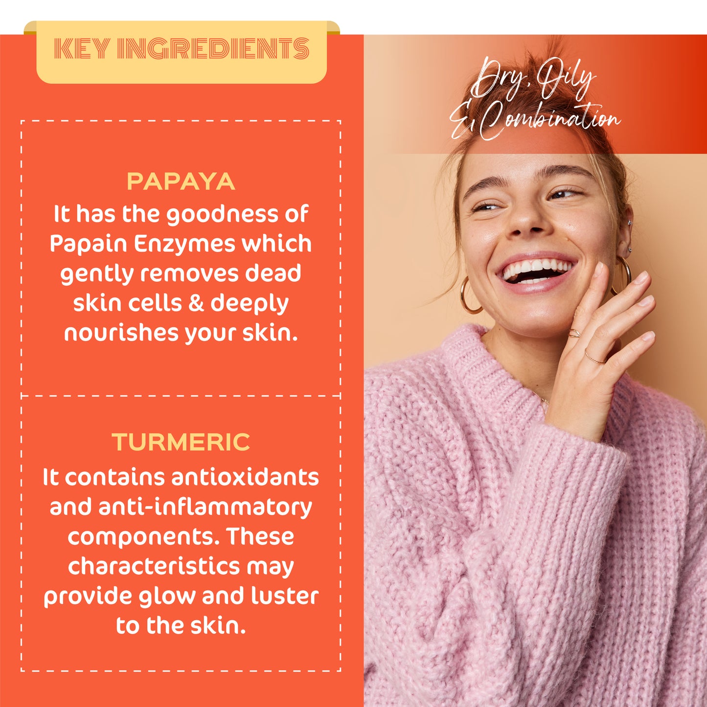 Key ingredients of glow up papaya & turmeric face scrub 