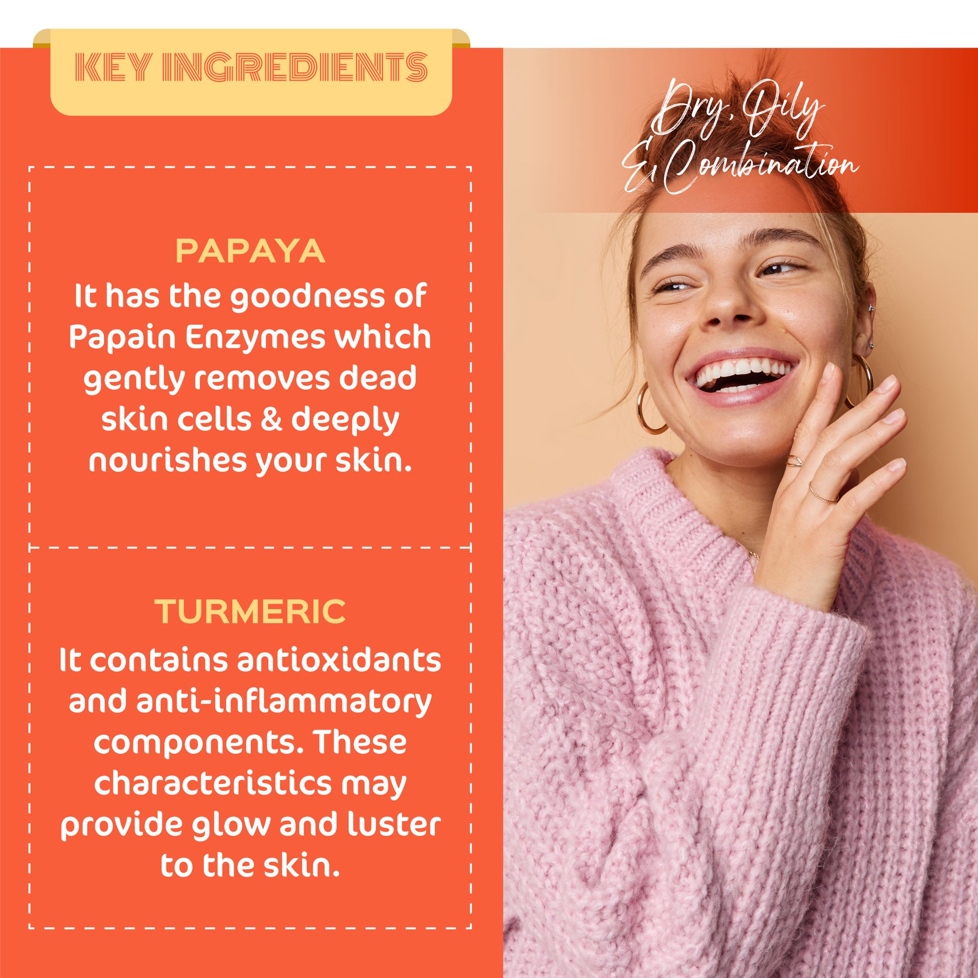 Key ingredients of glow up papaya & turmeric face scrub 